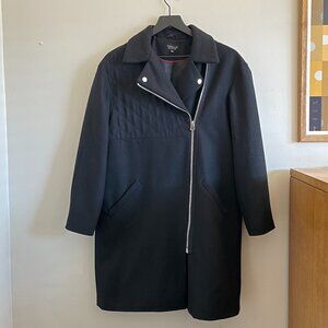 TopShop Black Coat Silver Asymmetrical Zipper
